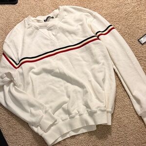 Brandy Melville White Sweater with Red and Black Stripe one size